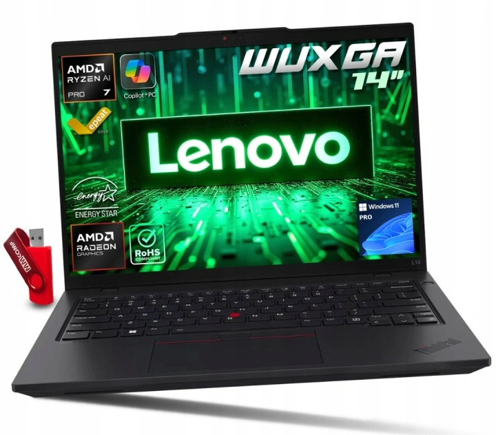 Laptop-Lenovo-ThinkPad-L14-G6-Ryzen-AI-7-16GB-512GB-SSD-WUXGA-IPS-W11-PROSzybki Laptop Lenovo ThinkPad L14 G6 Ryzen AI 7 / 16GB / 512GB SSD - 14" WUXGA 1920x1200 IPS AMD Radeon 860M Win 11 Pro / laptop do Biura Pracy