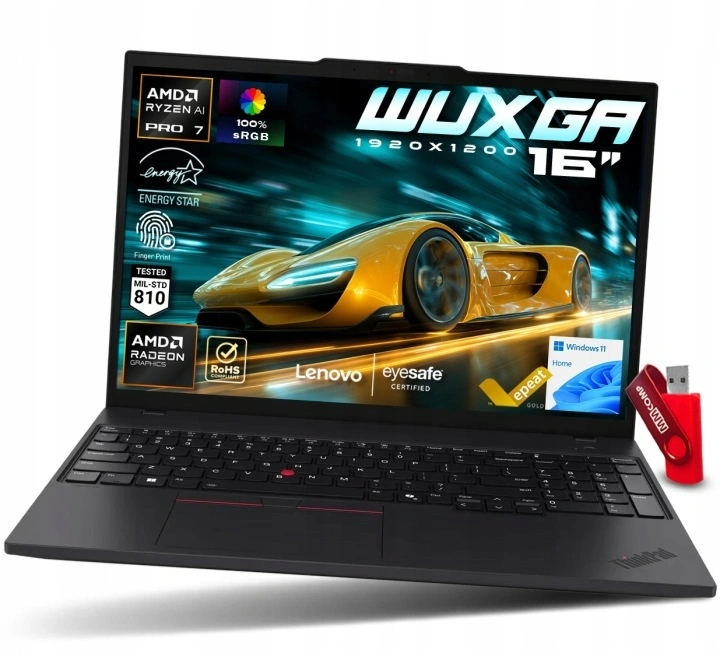 Biznesowy Laptop Lenovo ThinkPad T16 G4 Ryzen AI 7 / 16GB / 512GB SSD - 16" WUXGA 1920x1200 IPS 100% sRGB AMD Radeon 860M Windows 11 / Profesjonalny dla Firmy do Pracy.webp