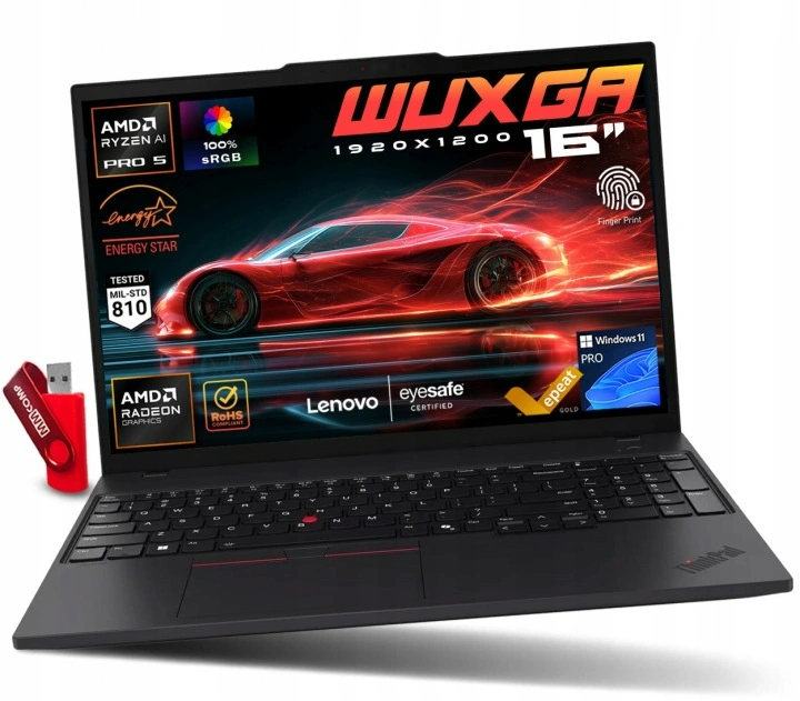 Laptop Lenovo ThinkPad T16 G4 Ryzen AI 5 PRO / 16GB / 512GB SSD 16" WUXGA 1920x1200 IPS 100% sRGB AMD Radeon 840M Win 11 PRO / Profesjonalny dla Biznesu.webp