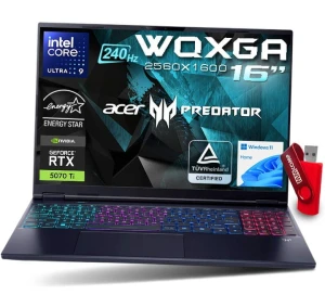 Laptop Gamingowy Acer Predator 16S Core Ultra 9 64GB / 512GB SSD 16" WQXGA 2560x1600 OLED 240Hz 100% DCI-P3 GeForce RTX 5070 Ti 12GB GDDR7 Win 11 Szybki Mocny