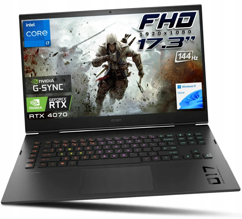 Mocny Laptop HP Omen 17 Intel Core i7-13700HX / 16GB / 1TB SSD 17,3" FHD 1920x1080 IPS 144Hz 100% sRGB GeForce RTX 4070 8GB GDDR6 Win 11 / Gaming E-Sport Streaming.webp