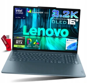 Mocny Laptop Lenovo Yoga Pro 9 Core Ultra 9 / 64GB / 512GB SSD - 16" 3,2K 3200x2000 OLED 100% Adobe RGB HDR1000 NVIDIA RTX 5070 8GB GDDR7 / dla Grafika Twórcy Projektanta