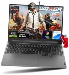 Lenovo Gamingowy Legion Slim 5 Ryzen 7 / 64GB / 1TB SSD 16" WQXGA 2560x1600 IPS 165Hz 100% sRGB FreeSync G-SyNC GeForce RTX 4070 8GB GDDR6 Win 11
