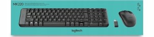 Nowy Zestaw Bezprzewodowy Klaw. + Mysz Logitech MK220 Czarny 1000dpi US QWERTY  USB 2.4GHz